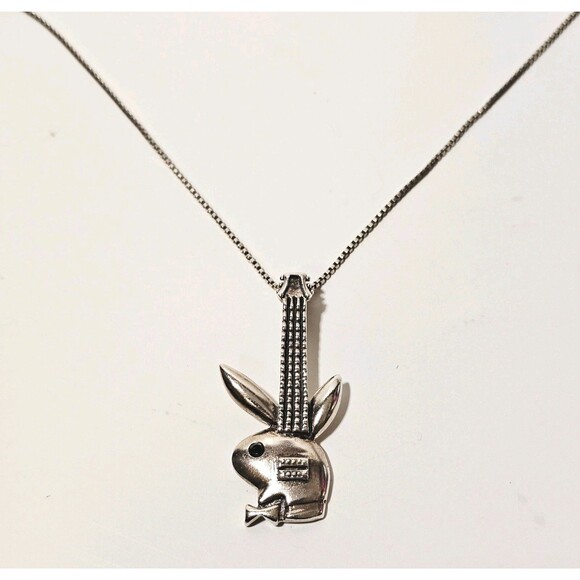925K PLAYBOY BUNNY GUITAR PENDANT w BOX CHAIN 19" SOLID SILVER CRYSTAL EYE RARE! - Picture 14 of 14
